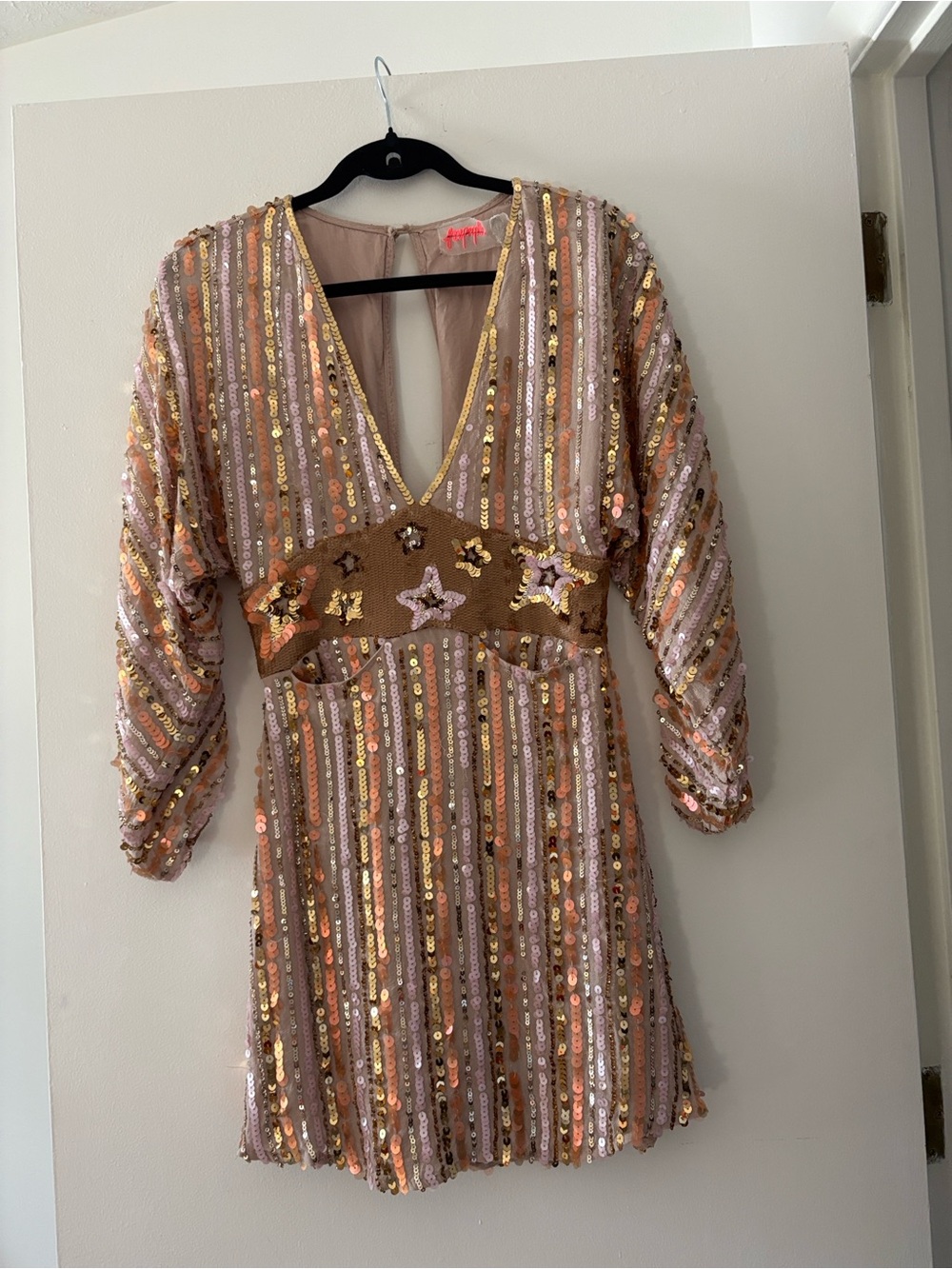 Free People Blush and Gold Celeste Sequin Mini Dress XS Rare